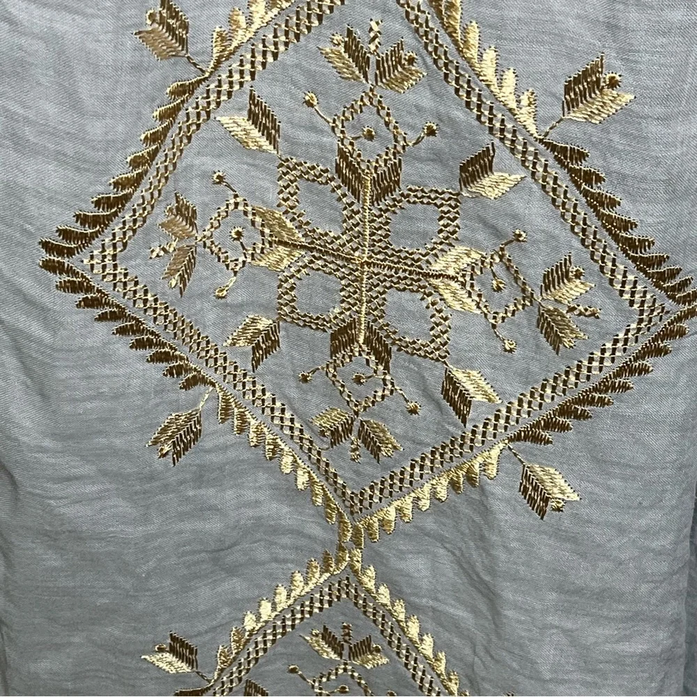 Greek Archaic Kori Oversized Light Grey Metallic Gold Embroidered Dress Medium - Picture 4 of 12